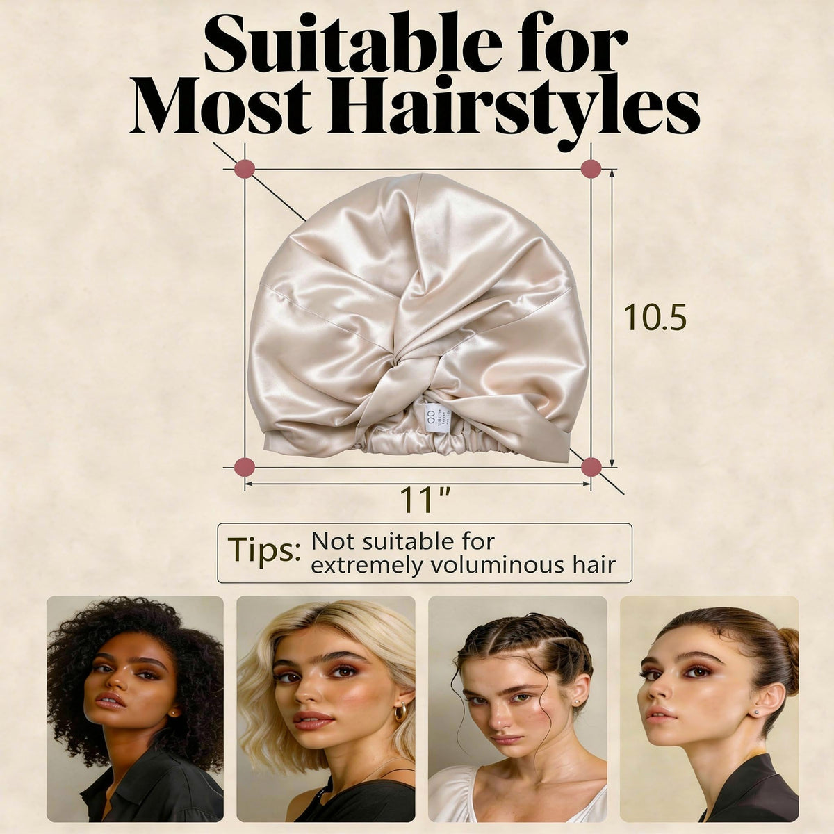 MATASSE bonnet worn by model illustrating full coverage and sleep protection