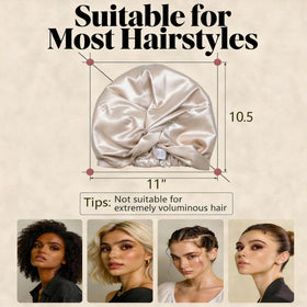 MATASSE bonnet worn by model illustrating full coverage and sleep protection