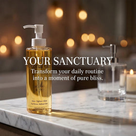 MATIERE ingredient bottles displayed emphasizing cold-pressed nourishing benefit