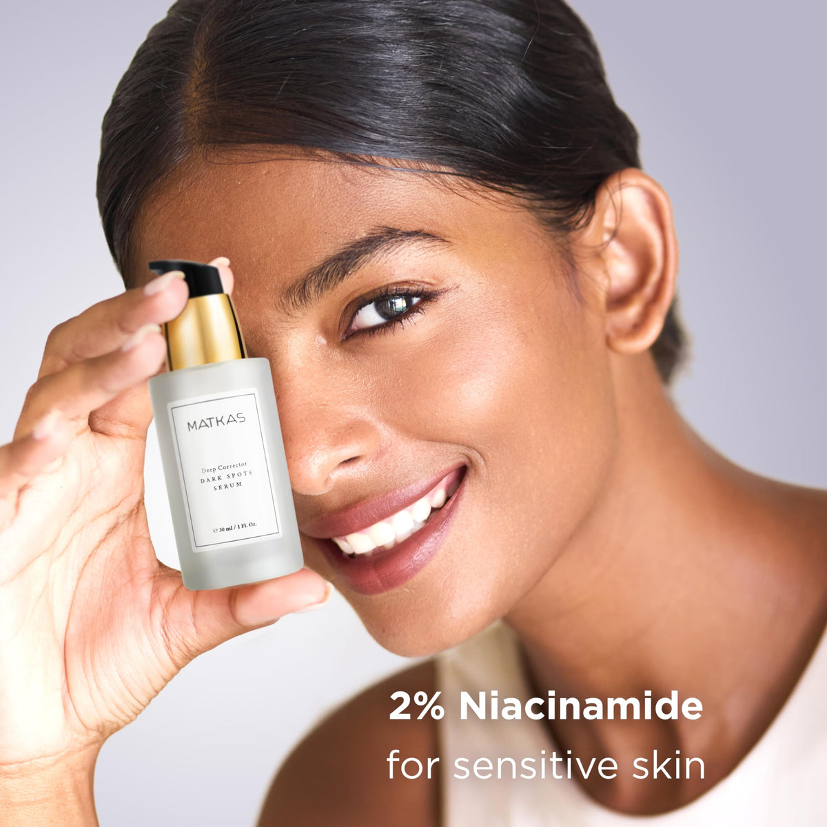 MATKAS close-up of serum texture on fingertip, shows lightweight hydration benefit