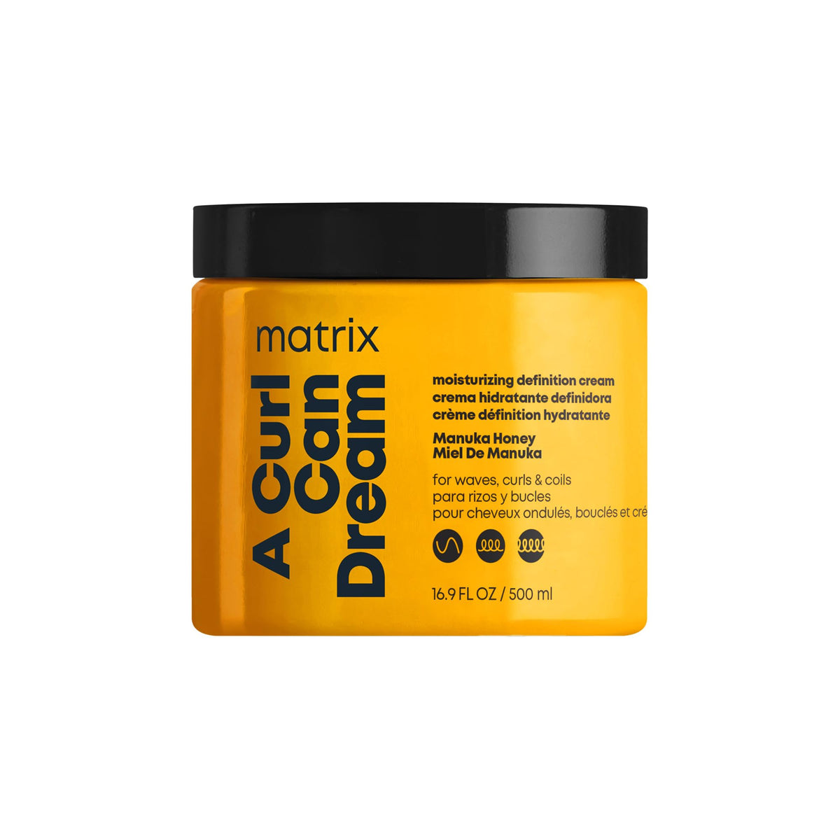 Matrix front packaging showing product and benefit: defined curls
