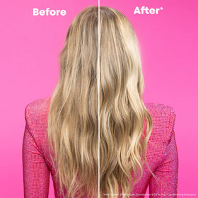 Before and after close-up of ends treated with Matrix showing reduced split ends