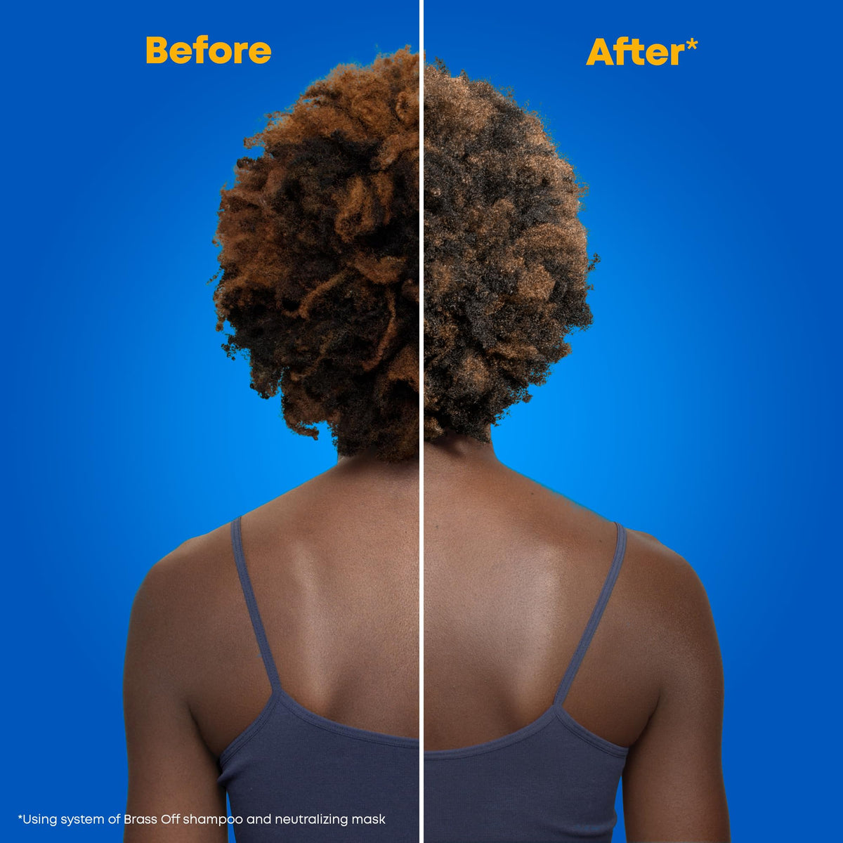 Matrix Brass Off being applied to wet hair showing even distribution and toning benefit