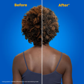 Matrix Brass Off being applied to wet hair showing even distribution and toning benefit