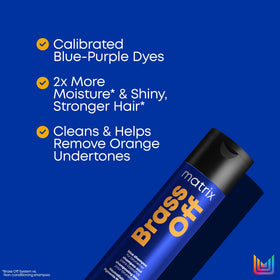 MATRIX shampoo being applied to hair to illustrate brass reduction benefit