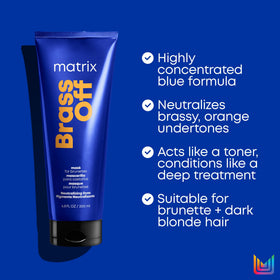 Matrix Brass Off close-up strand test showing neutralized tones and color control