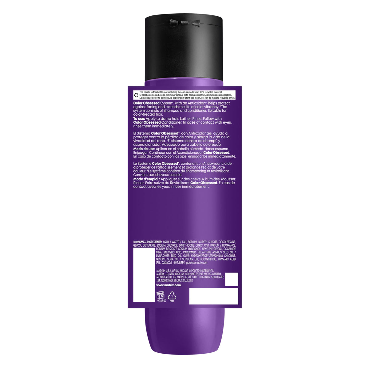 MATRIX on a bathroom shelf staged to show daily use and color-care routine