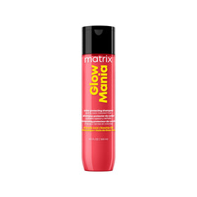 MATRIX front bottle showing Glow Mania packaging and color-protecting benefits