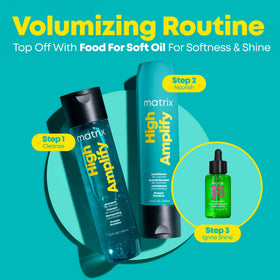 Matrix High Amplify styled blowout result showing lifted, fuller hair benefit