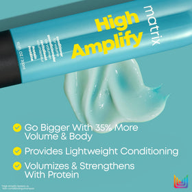 Matrix High Amplify conditioner texture on hand, lightweight creamy formula for volume