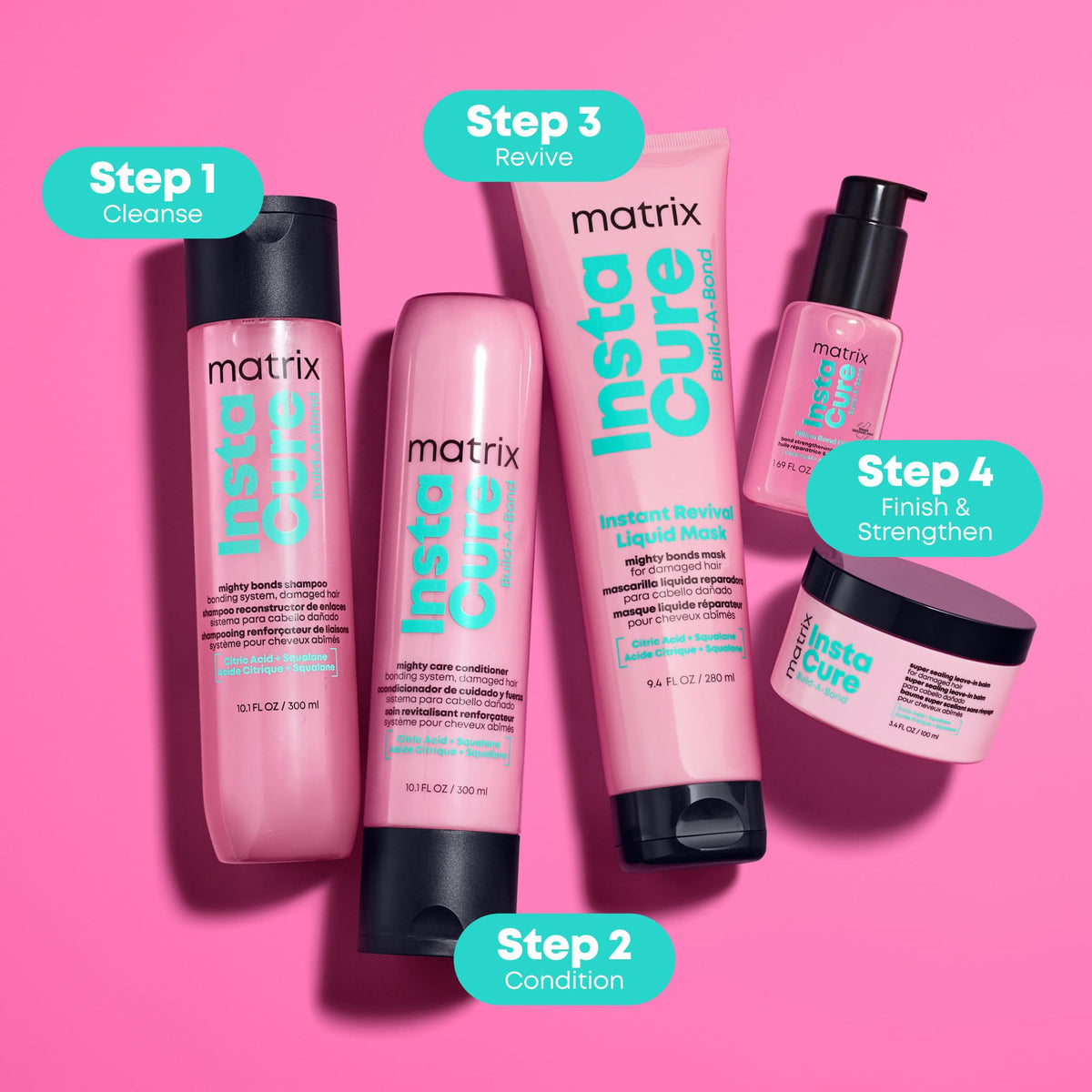 MATRIX ingredient highlight with citric acid and amino acids showing targeted repair benefit