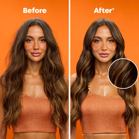 Matrix before and after hair showing reduced frizz and added shine