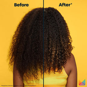 MATRIX applying mask to curly hair demonstrating improved detangling and definition