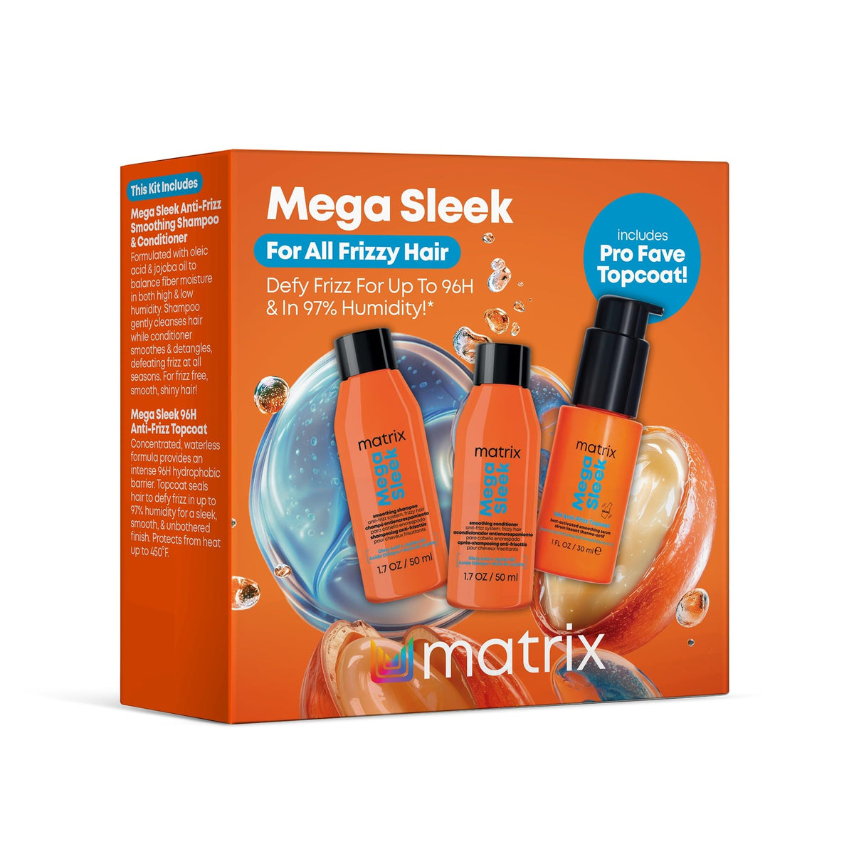 Matrix Mega Sleek mini kit front packaging showing travel trio and convenience