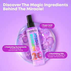 Matrix Miracle Creator before and after hair photograph showing smoother, shinier, frizz-reduced result