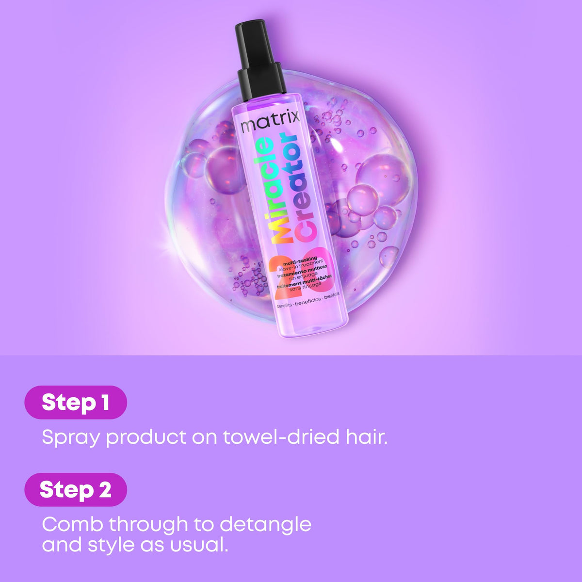 Matrix Miracle Creator used during blow-dry showing heat protection and smoother styling result