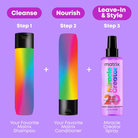 Matrix Miracle Creator on bathroom shelf styled in routine setting for daily hair care convenience