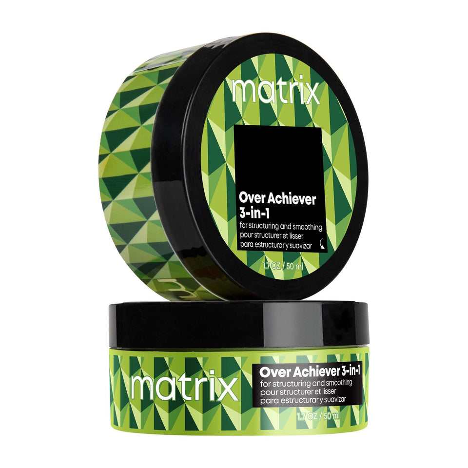 Matrix Over Achiever front packaging shows compact styling wax for travel convenience