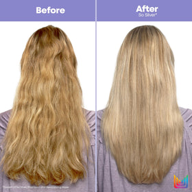 MATRIX applying mask combing through wet hair to ensure even toning coverage