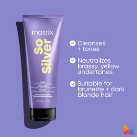 MATRIX before and after blonde hair comparison showing reduced brassiness