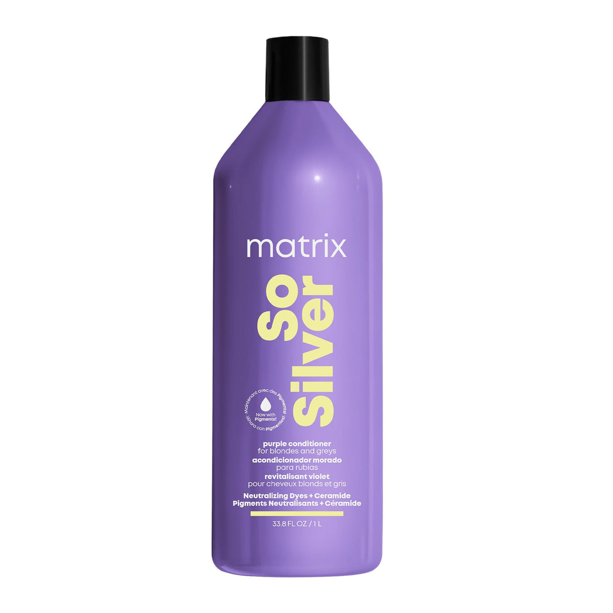 MATRIX bottle front view showing purple conditioner branding and benefit
