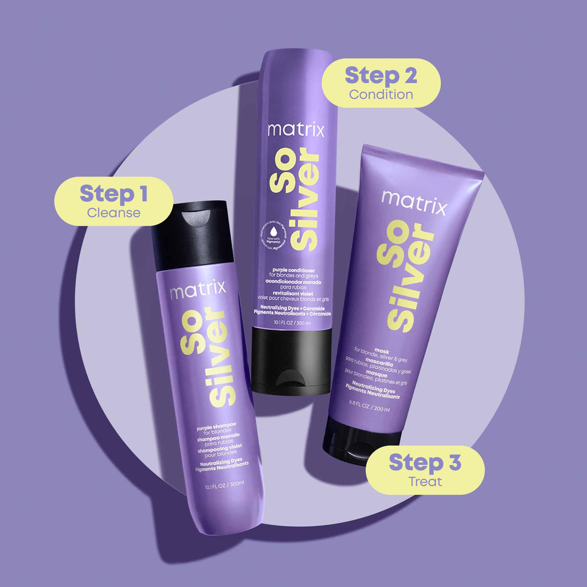 Matrix bottle beside pigmented conditioner illustrating complementary routine