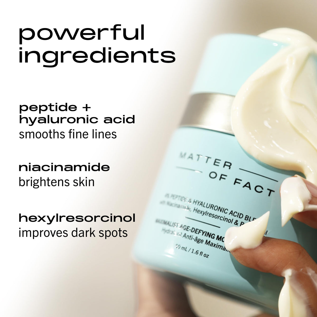 MATTER OF FACT pump dispensing cream, demonstrates easy hygienic application