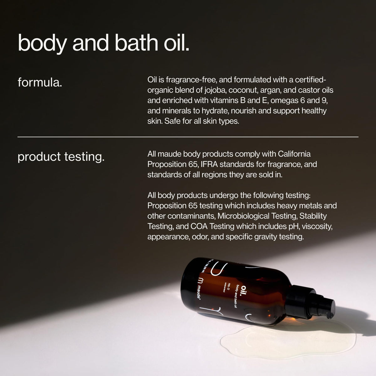 MAUDE bottle beside a bathtub illustrating bath oil usage and relaxation