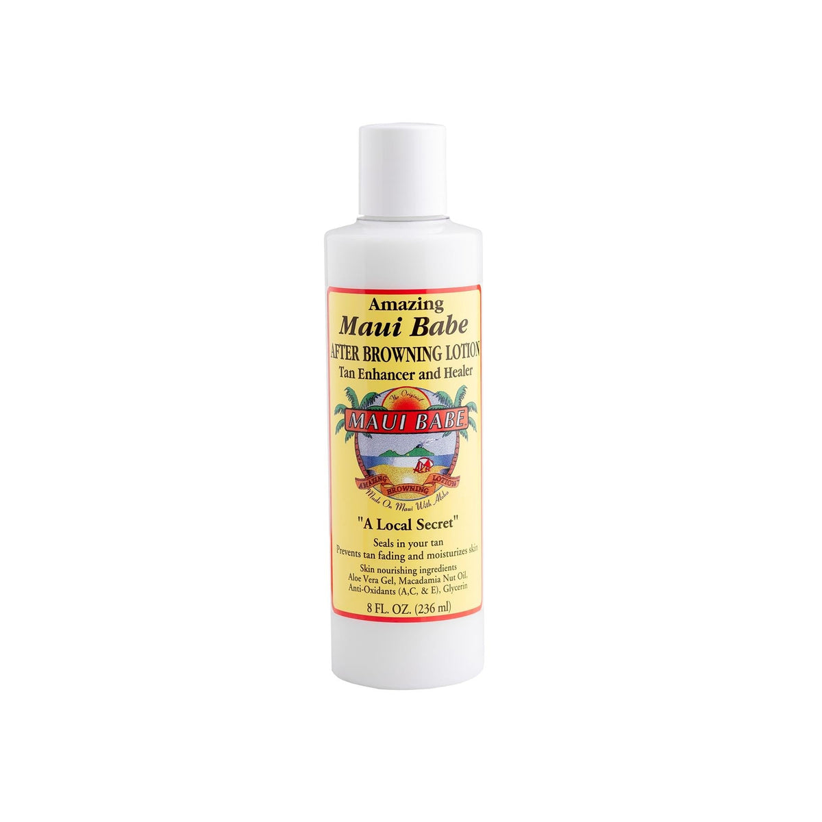Maui Babe bottle front view showing label and travel-ready size benefit