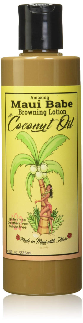 Maui Babe front bottle showing label and 8oz size, highlighting easy-use and natural formula