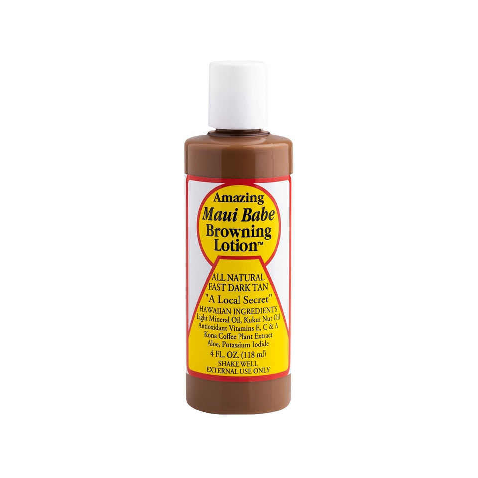 Maui Babe Browning Lotion front packaging showing bottle and fast tan benefit
