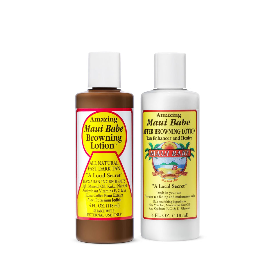 Maui Babe front packaging showing both 4oz bottles and benefits