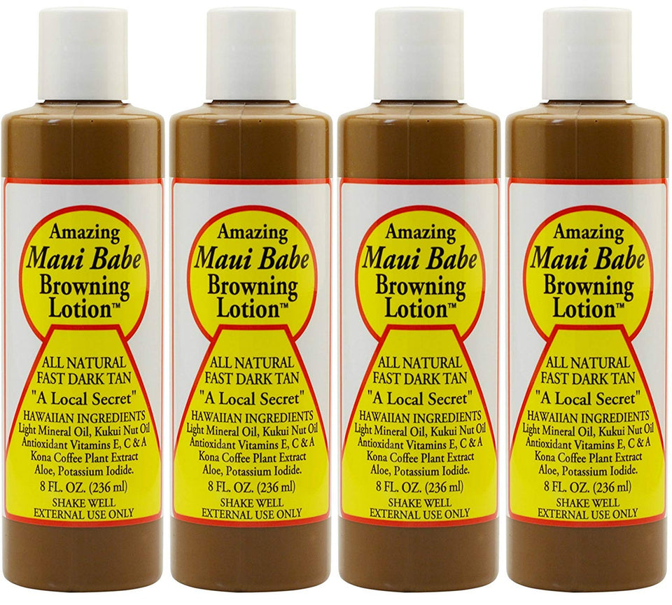 Maui Babe front packaging showing four 8 ounce bottles and product quantity benefit