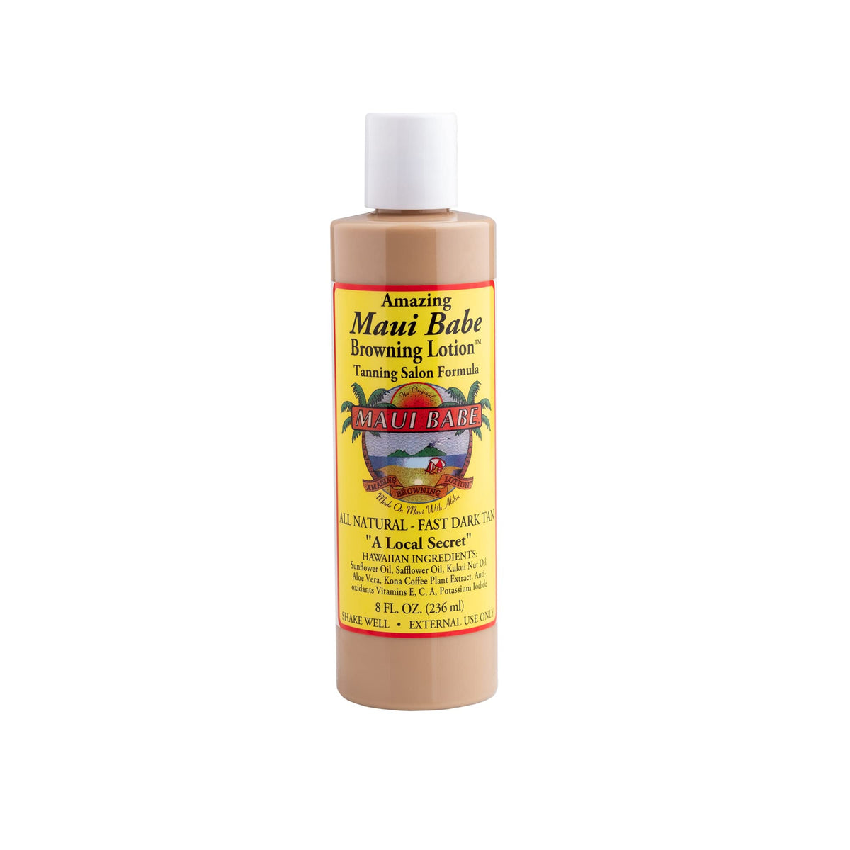 Maui Babe front packaging showing 8oz bottle and label benefits for quick identification