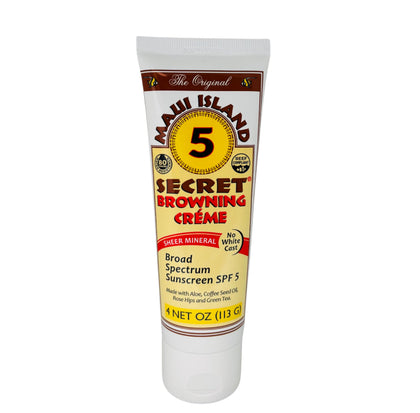 Maui Island Secret bottle front view showing label and deep tanning promise