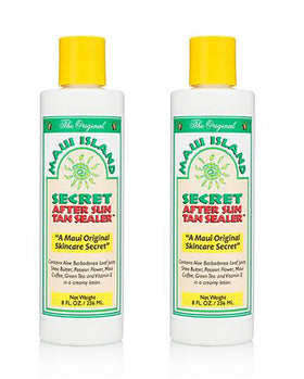 Maui Island Secret front packaging showing two 8 oz bottles and benefits
