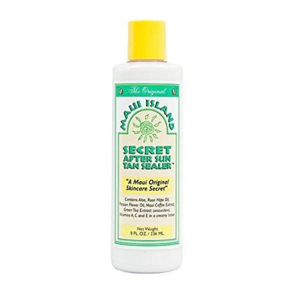 Maui Island Secret front packaging showing 8 oz bottle, soothes and preserves tan