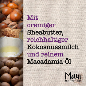 Maui Moisture ingredients label highlighting shea butter and aloe for informed ingredient benefits