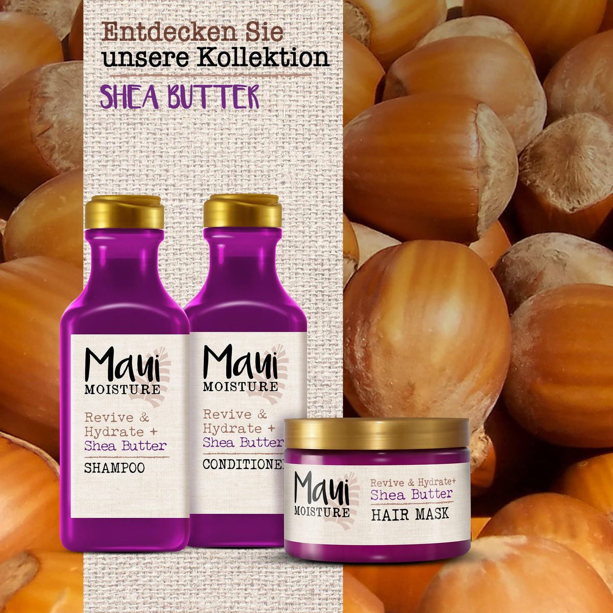 Maui Moisture jar staged on bathroom shelf in lifestyle scene implying daily self-care ritual