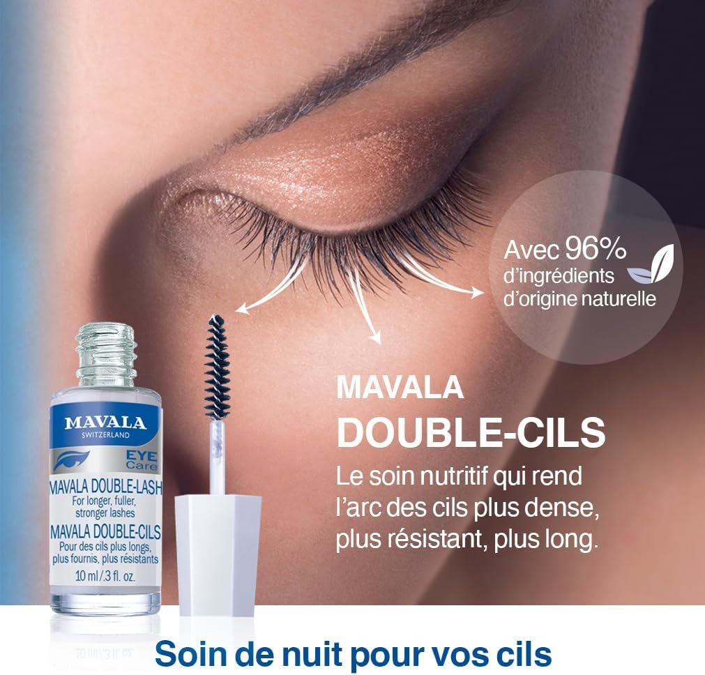 MAVALA serum applied to clean lashes before sleep for nourishing