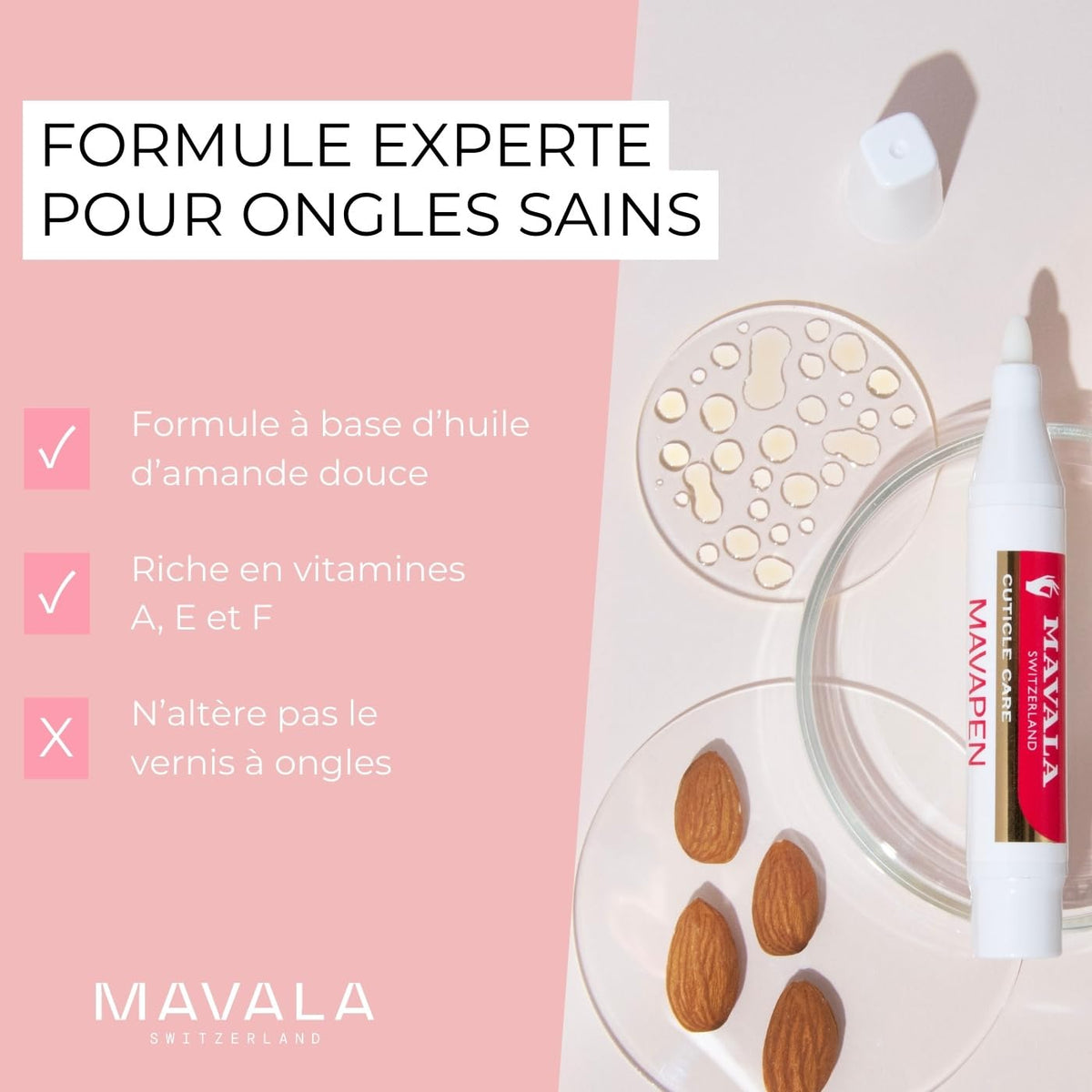 MAVALA applying oil to cuticle for softer, smoother nail contour