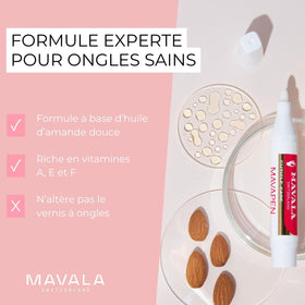 MAVALA applying oil to cuticle for softer, smoother nail contour