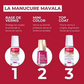 MAVALA label close-up highlighting product instructions and ingredients