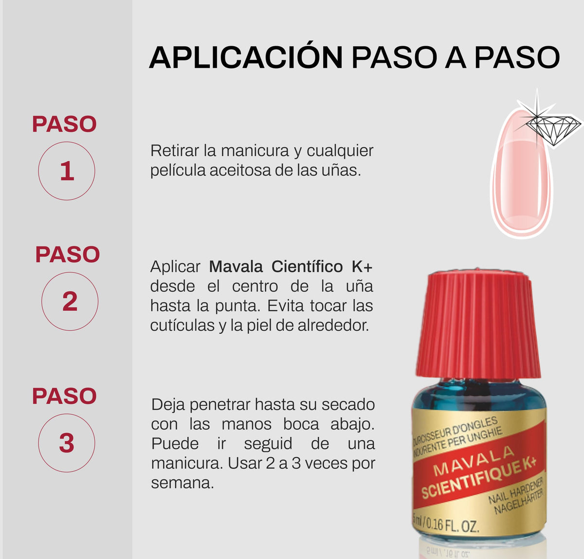 MAVALA Scientifique K+ displayed with manicure tools to show integration in nail routine