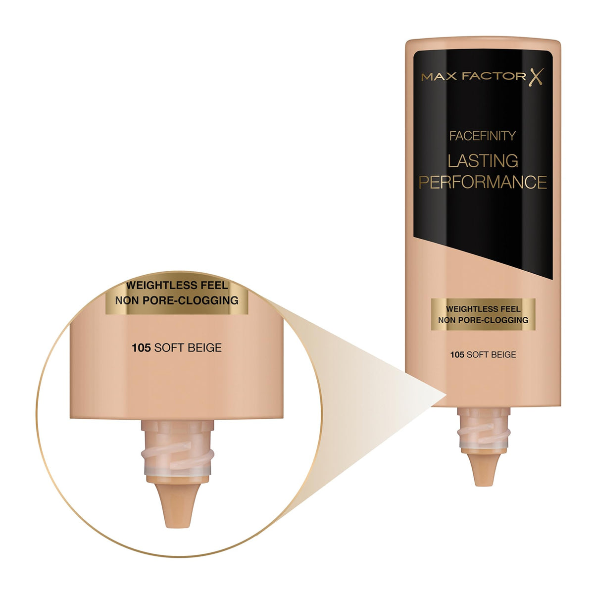 Max Factor application with brush demonstrating even, blendable coverage