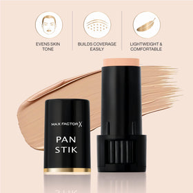 Max Factor Pan Stik applied along jawline, helps match and even skin tone precisely
