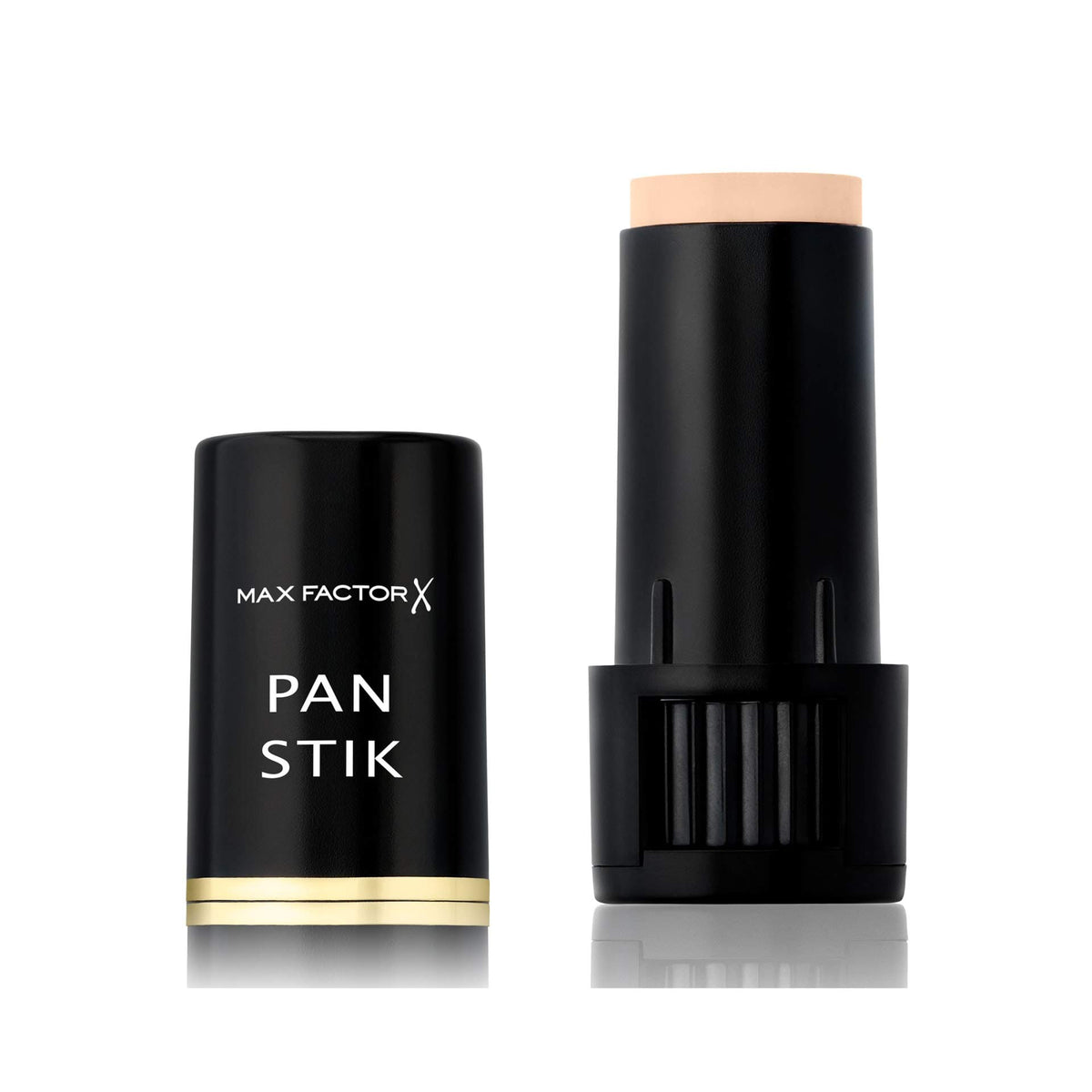 Max Factor Pan Stik front packaging showing three sticks and shade label for easy selection and portability
