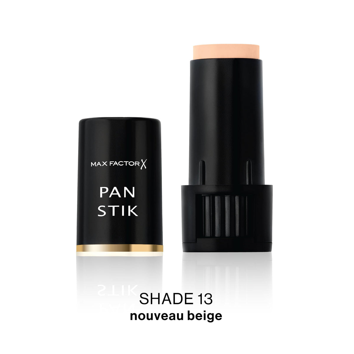 Max Factor Pan Stik stick open showing creamy texture, easy high-coverage application