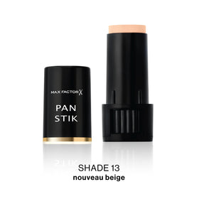 Max Factor Pan Stik stick open showing creamy texture, easy high-coverage application
