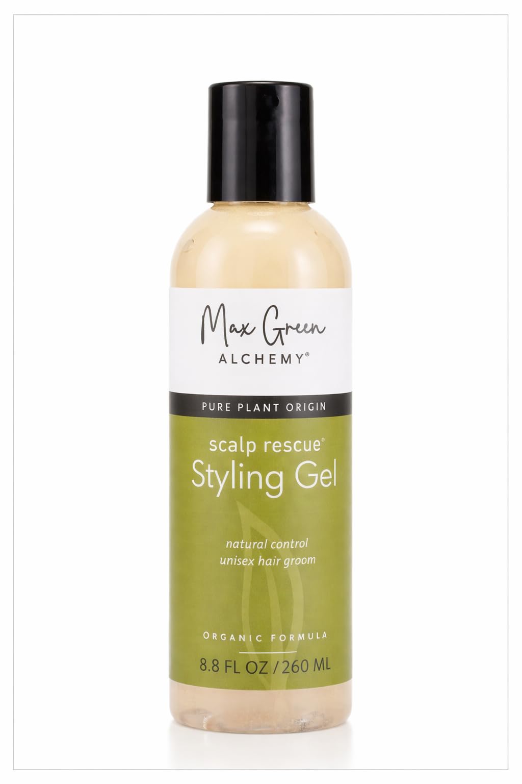 Max Green Alchemy front bottle showing label and product size benefit clarity